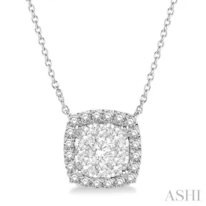 1 Ctw Cushion Shape Lovebright Diamond Necklace in 14K White Gold