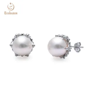 10 Pairs Simple White Round Freshwater AK Pearl Stud Earrings