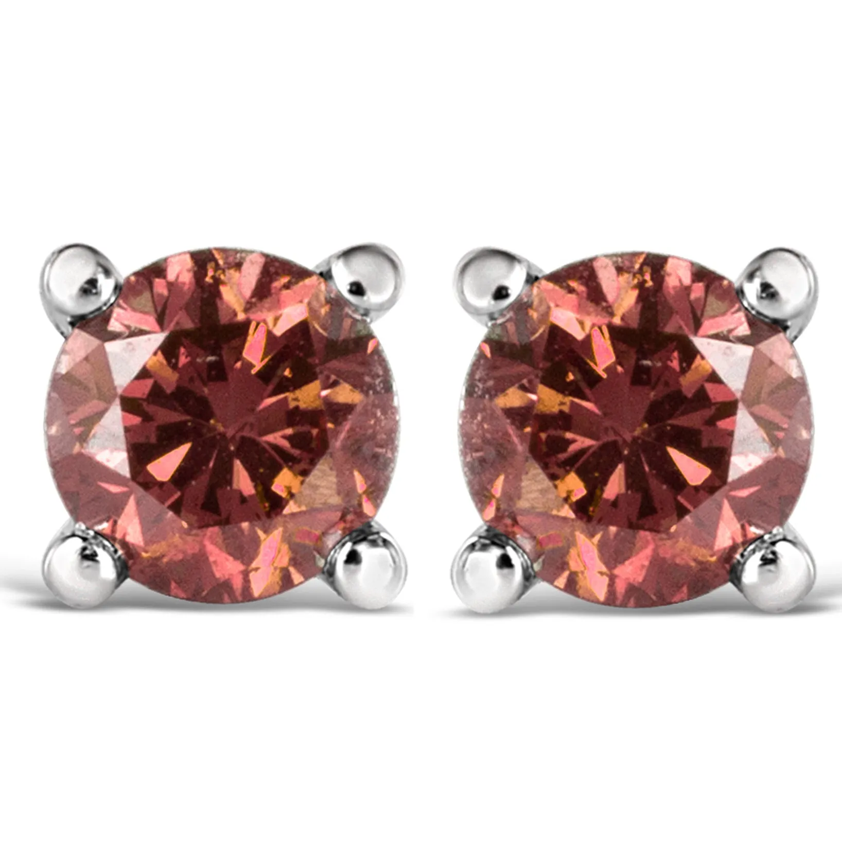 10K White Gold 1/2 Cttw Lab Created Round Brilliant Cut Pink Diamond Classic 4-Prong Solitaire Stud Earrings