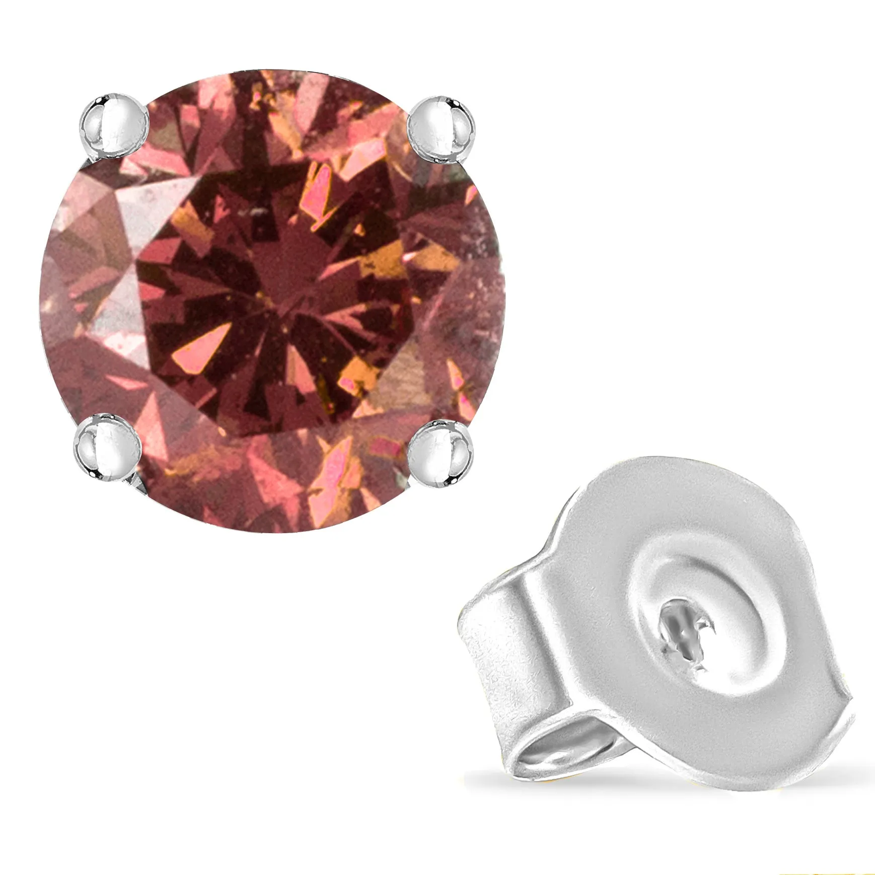 10K White Gold 1/2 Cttw Lab Created Round Brilliant Cut Pink Diamond Classic 4-Prong Solitaire Stud Earrings