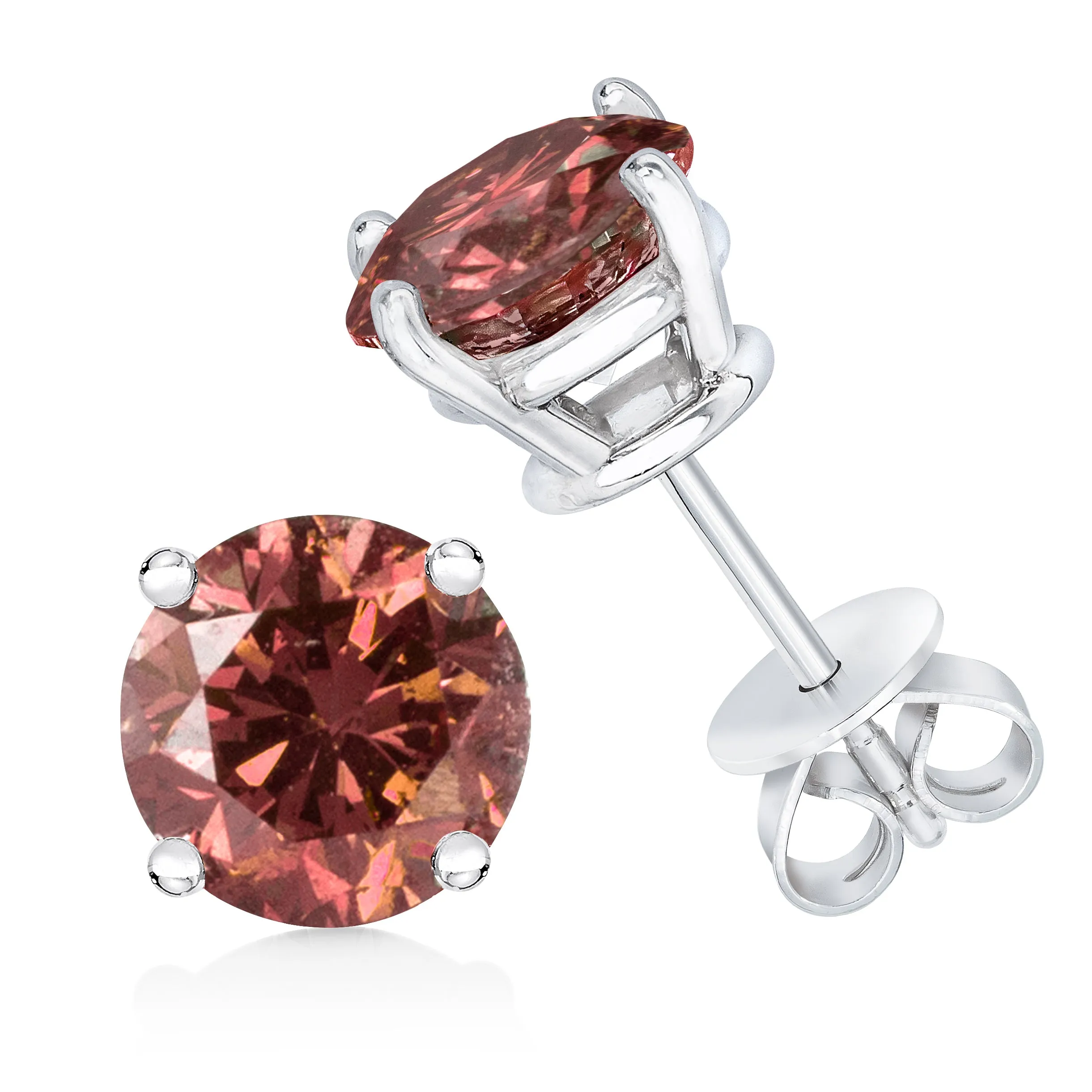 10K White Gold 1/2 Cttw Lab Created Round Brilliant Cut Pink Diamond Classic 4-Prong Solitaire Stud Earrings