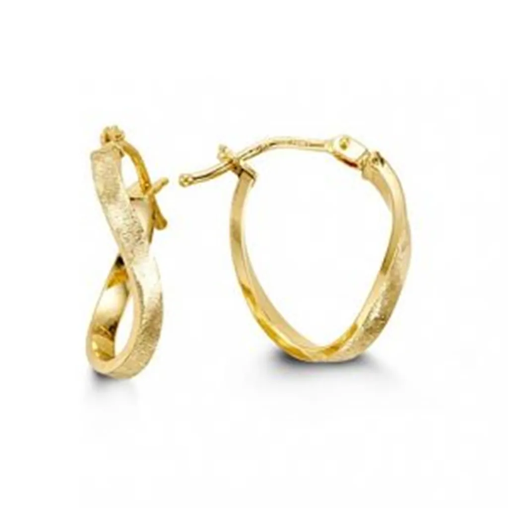 10K Yellow Gold Textured Twist Oval Hoop Earrings