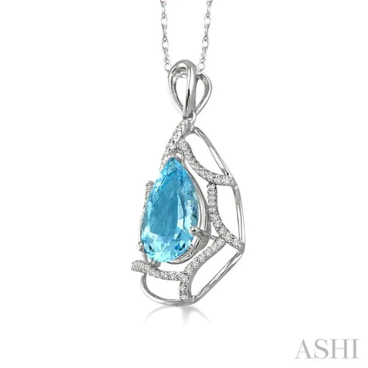 10x7mm Pear Shape Aquamarine and 1/5 Ctw Round Cut Diamond Pendant in 14K White Gold with Chain