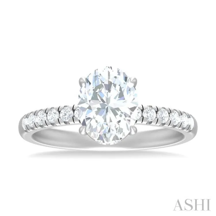 1/3 Ctw Oval Shape Round Cut Diamond Semi Mount Engagement Ring in 14K White Gold