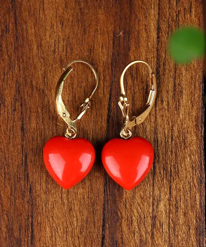 14K Gold Love Cinnabar Drop Earrings