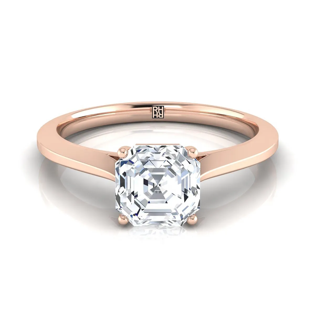 14K Rose Gold Asscher Cut  Timeless Solitaire Comfort Fit Engagement Ring