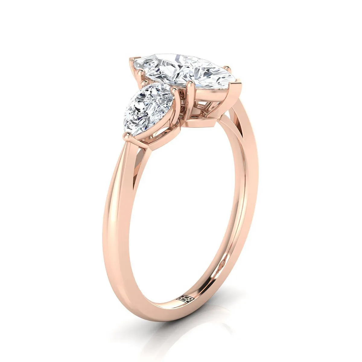 14K Rose Gold Marquise  Diamond Perfectly Matched Pear Shaped Three Diamond Engagement Ring -7/8ctw