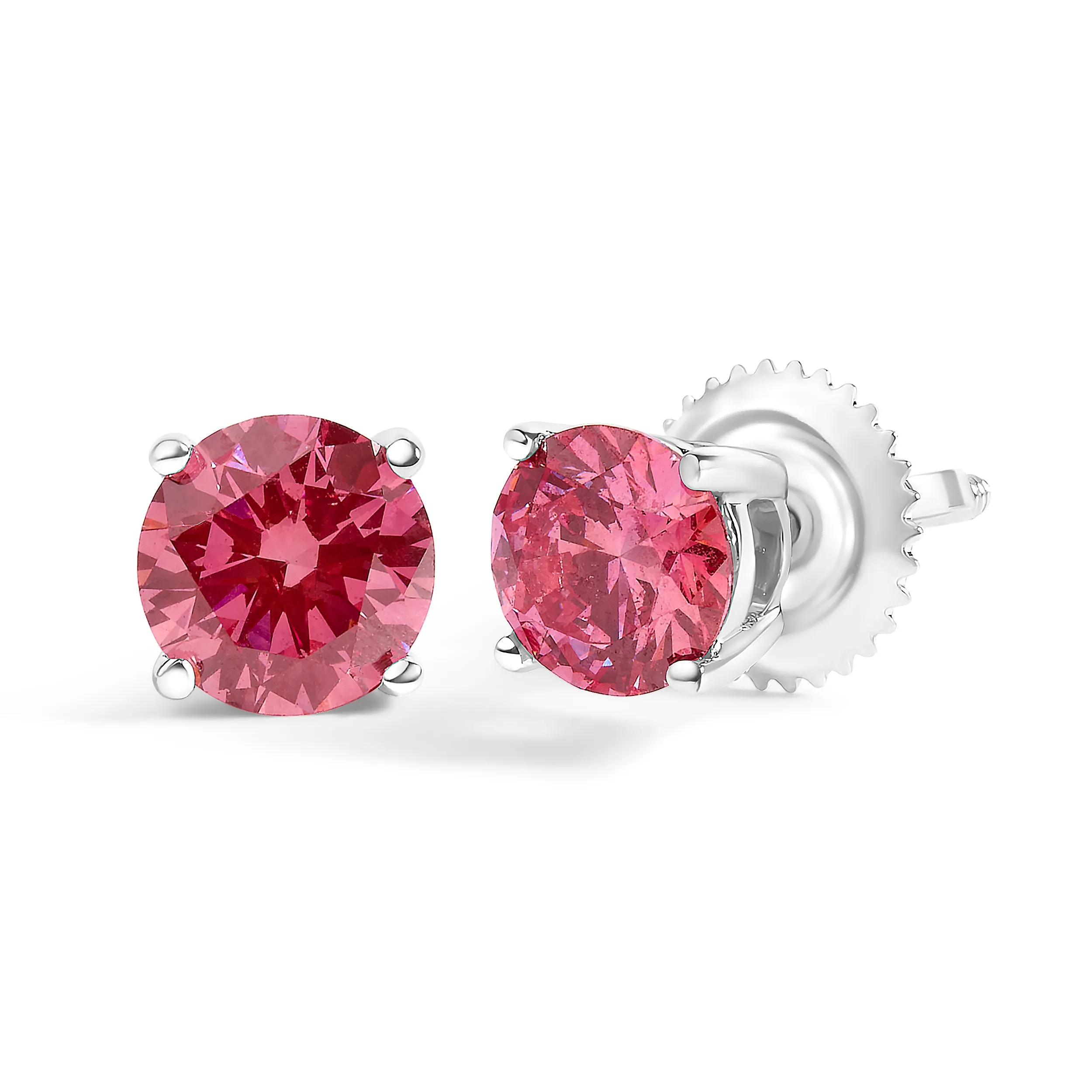 14K White Gold 1.0 Cttw Round Brilliant Cut Lab Grown Pink Diamond 4-Prong Classic Solitaire Earrings