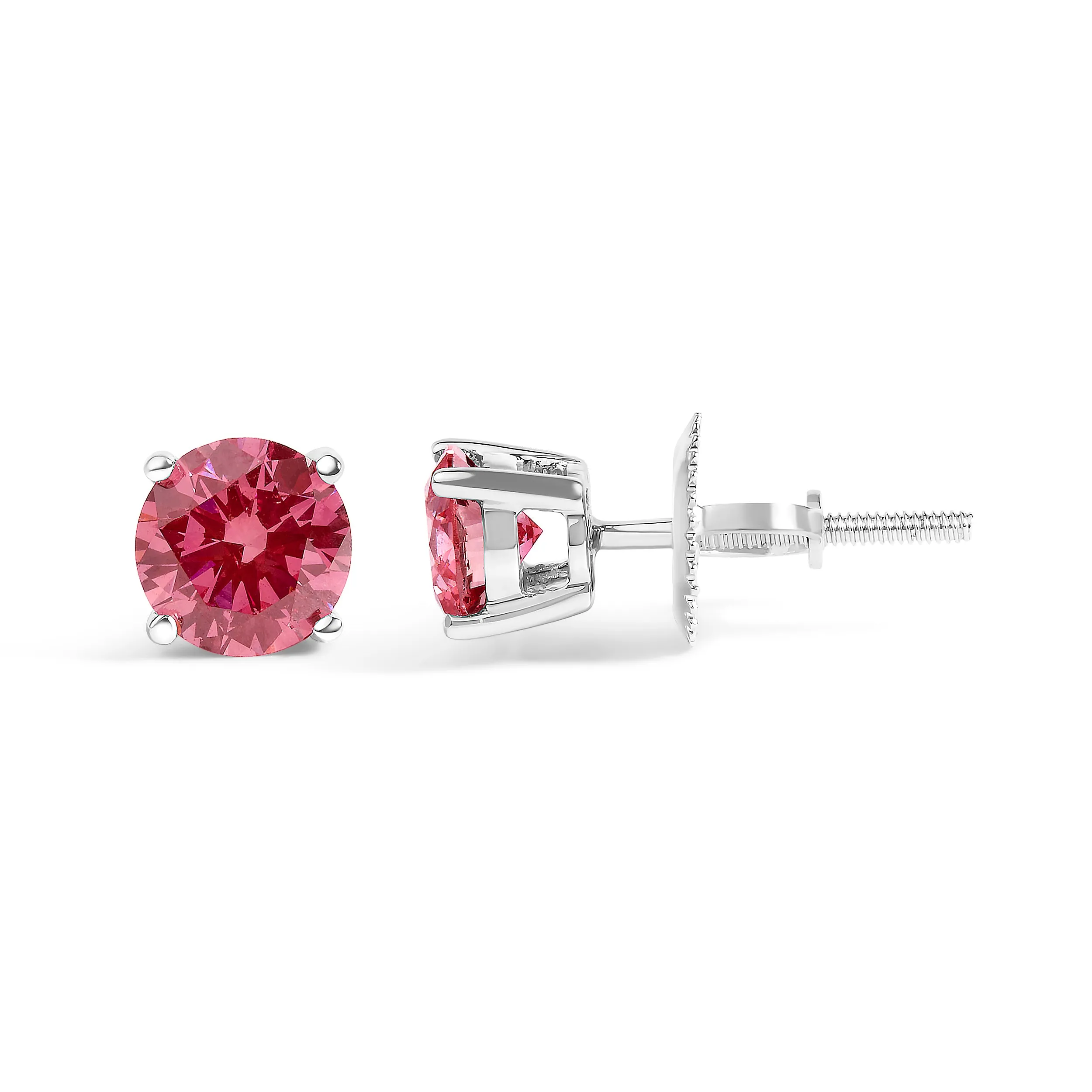 14K White Gold 1.0 Cttw Round Brilliant Cut Lab Grown Pink Diamond 4-Prong Classic Solitaire Earrings