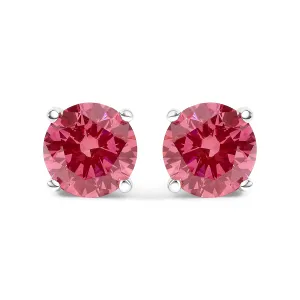 14K White Gold 1.0 Cttw Round Brilliant Cut Lab Grown Pink Diamond 4-Prong Classic Solitaire Earrings