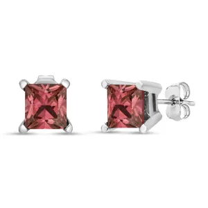 14K White Gold 4 Prong Set Lab Grown Pink Princess Diamond Solitaire Stud Earrings