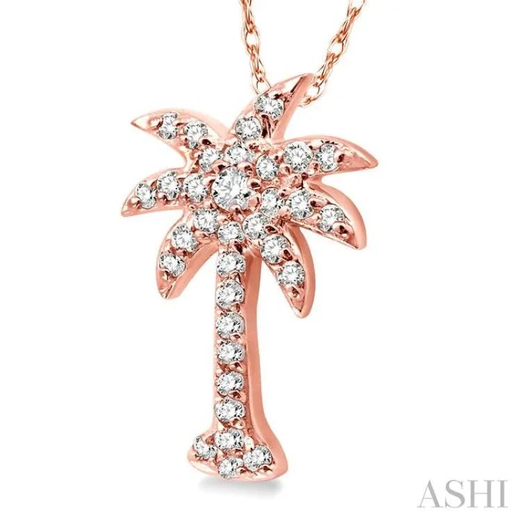 1/5 Ctw Palm Tree Round Cut Diamond Pendant in 14K Rose Gold with Chain