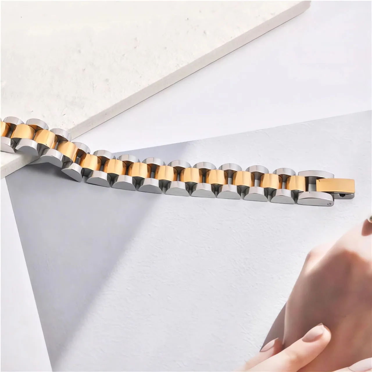 16.5cm/18cm/21cm Two Tone Watch Band Link Bracelet