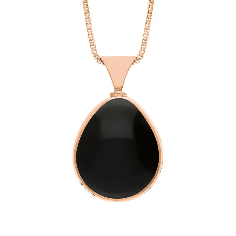 18ct Rose Gold Whitby Jet Malachite Queens Jubilee Hallmark Double Sided Pear-shaped Necklace