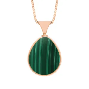 18ct Rose Gold Whitby Jet Malachite Queens Jubilee Hallmark Double Sided Pear-shaped Necklace