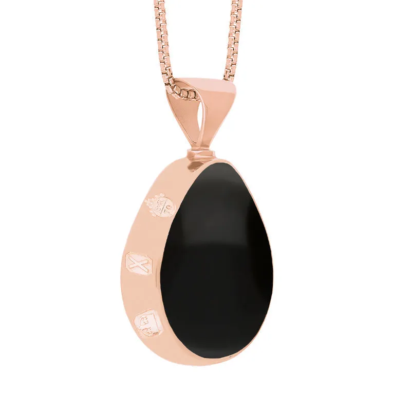 18ct Rose Gold Whitby Jet Malachite Queens Jubilee Hallmark Double Sided Pear-shaped Necklace