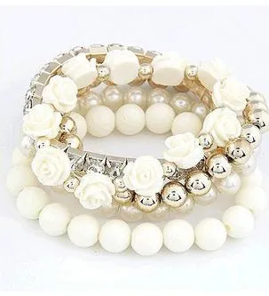 5 IN 1 Bohemian Simple Style Women Bracelet Cute Rose Flower Imitation Pearl Beads Bracelet & Bangles Handmade DIY Jewelry lms