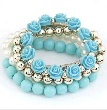 5 IN 1 Bohemian Simple Style Women Bracelet Cute Rose Flower Imitation Pearl Beads Bracelet & Bangles Handmade DIY Jewelry lms