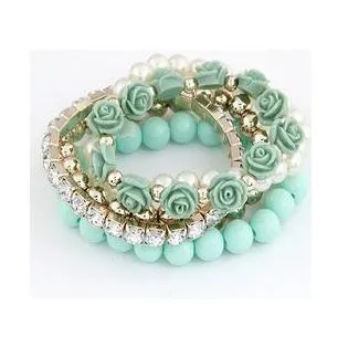 5 IN 1 Bohemian Simple Style Women Bracelet Cute Rose Flower Imitation Pearl Beads Bracelet & Bangles Handmade DIY Jewelry lms