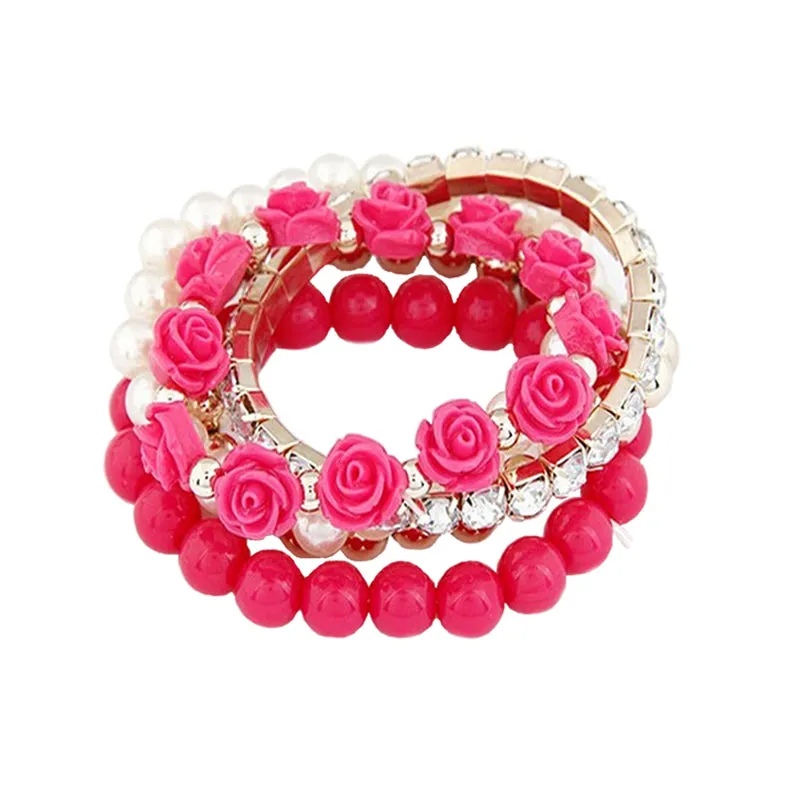 5 IN 1 Bohemian Simple Style Women Bracelet Cute Rose Flower Imitation Pearl Beads Bracelet & Bangles Handmade DIY Jewelry lms