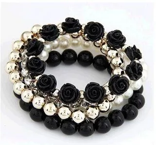 5 IN 1 Bohemian Simple Style Women Bracelet Cute Rose Flower Imitation Pearl Beads Bracelet & Bangles Handmade DIY Jewelry lms