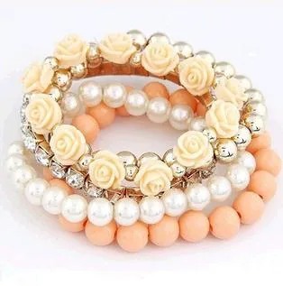 5 IN 1 Bohemian Simple Style Women Bracelet Cute Rose Flower Imitation Pearl Beads Bracelet & Bangles Handmade DIY Jewelry lms