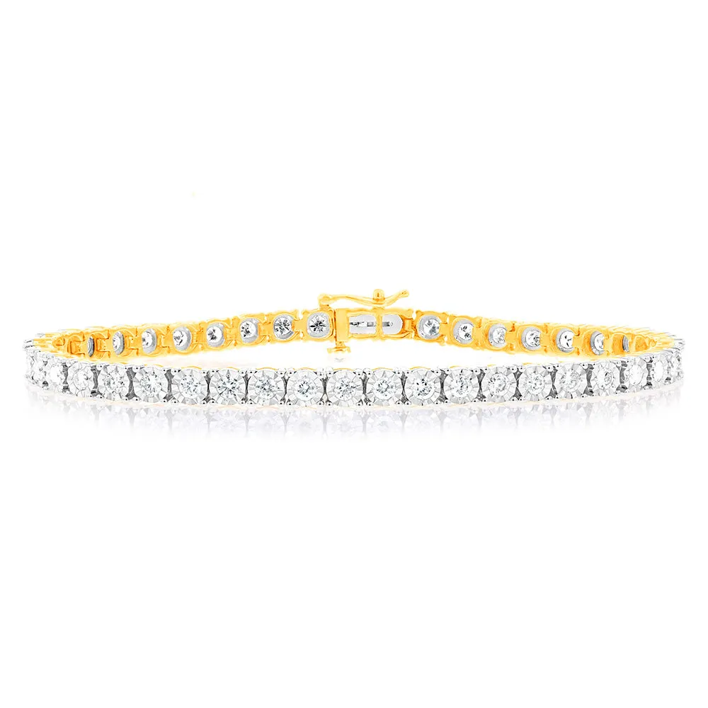 9ct Yellow Gold Magnificent 2 Carat Diamond Tennis Bracelet