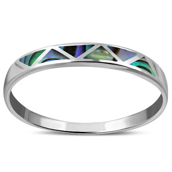 Abalone Sea Shell Silver Band Ring