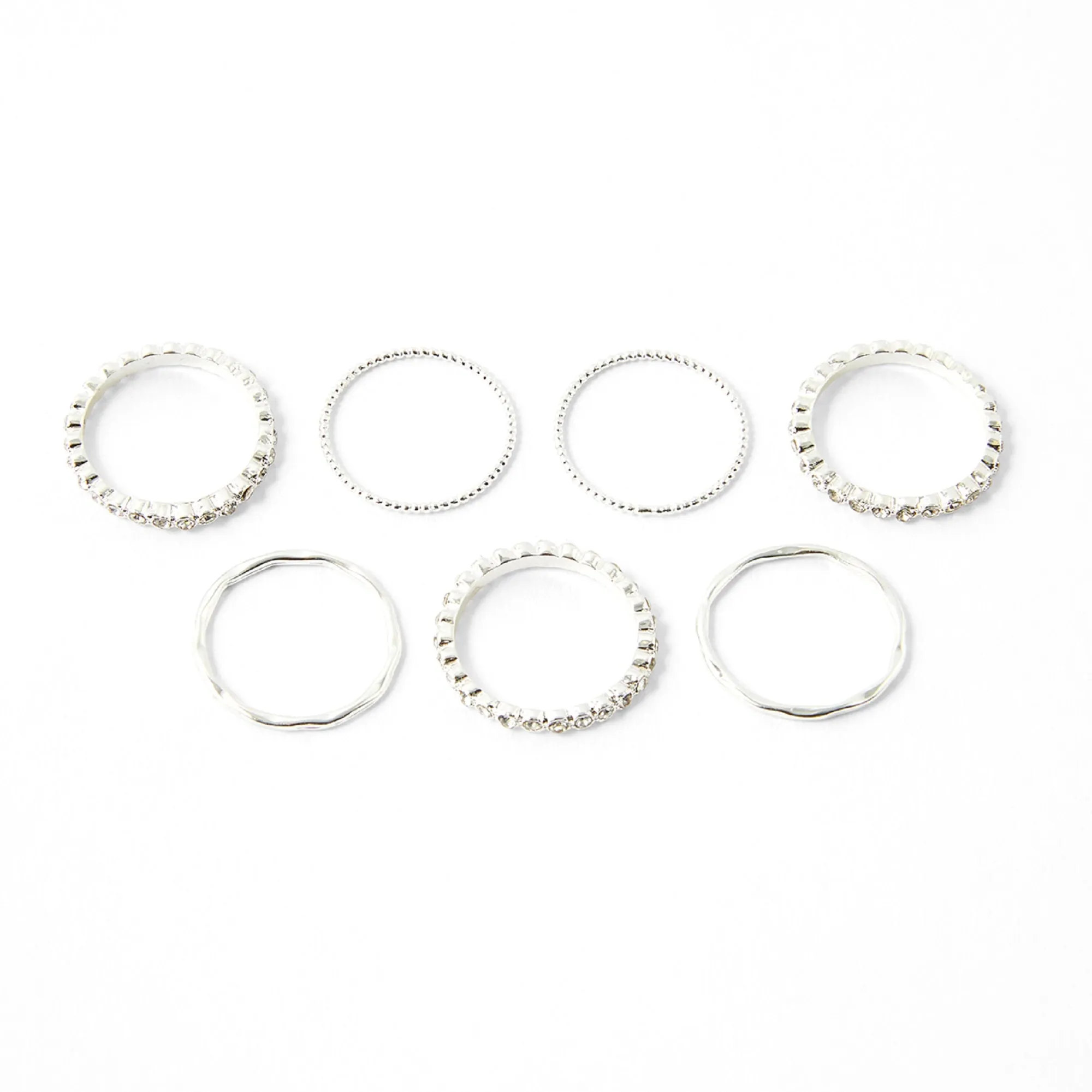 Accessorize London Women's Silver set of 7 Pave Organic Stacking Rings-Large