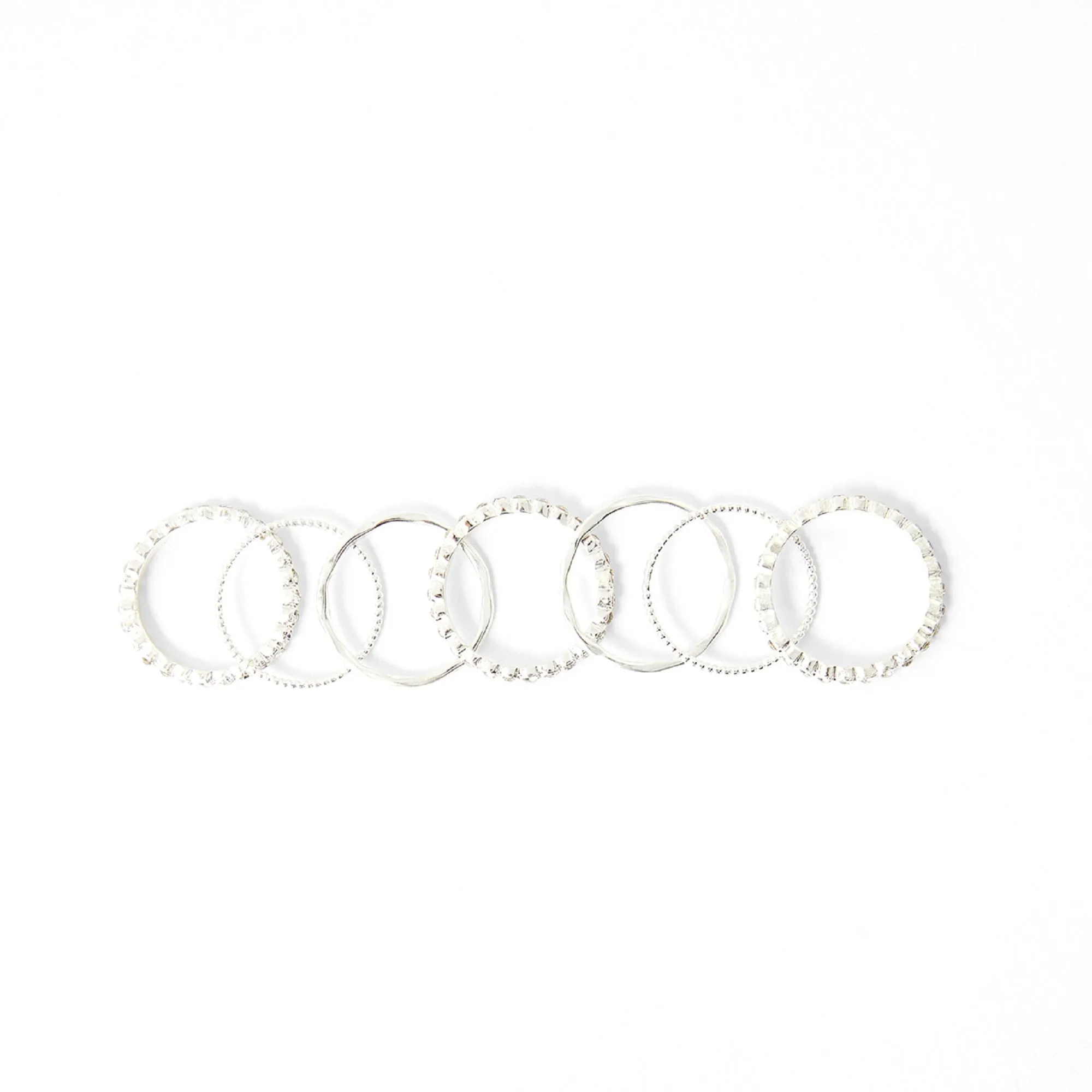 Accessorize London Women's Silver set of 7 Pave Organic Stacking Rings-Large