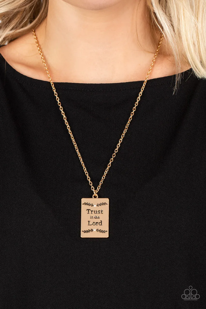 All About Trust - Gold - "Trust in the Lord" Inspirational Religious Paparazzi Short Necklace