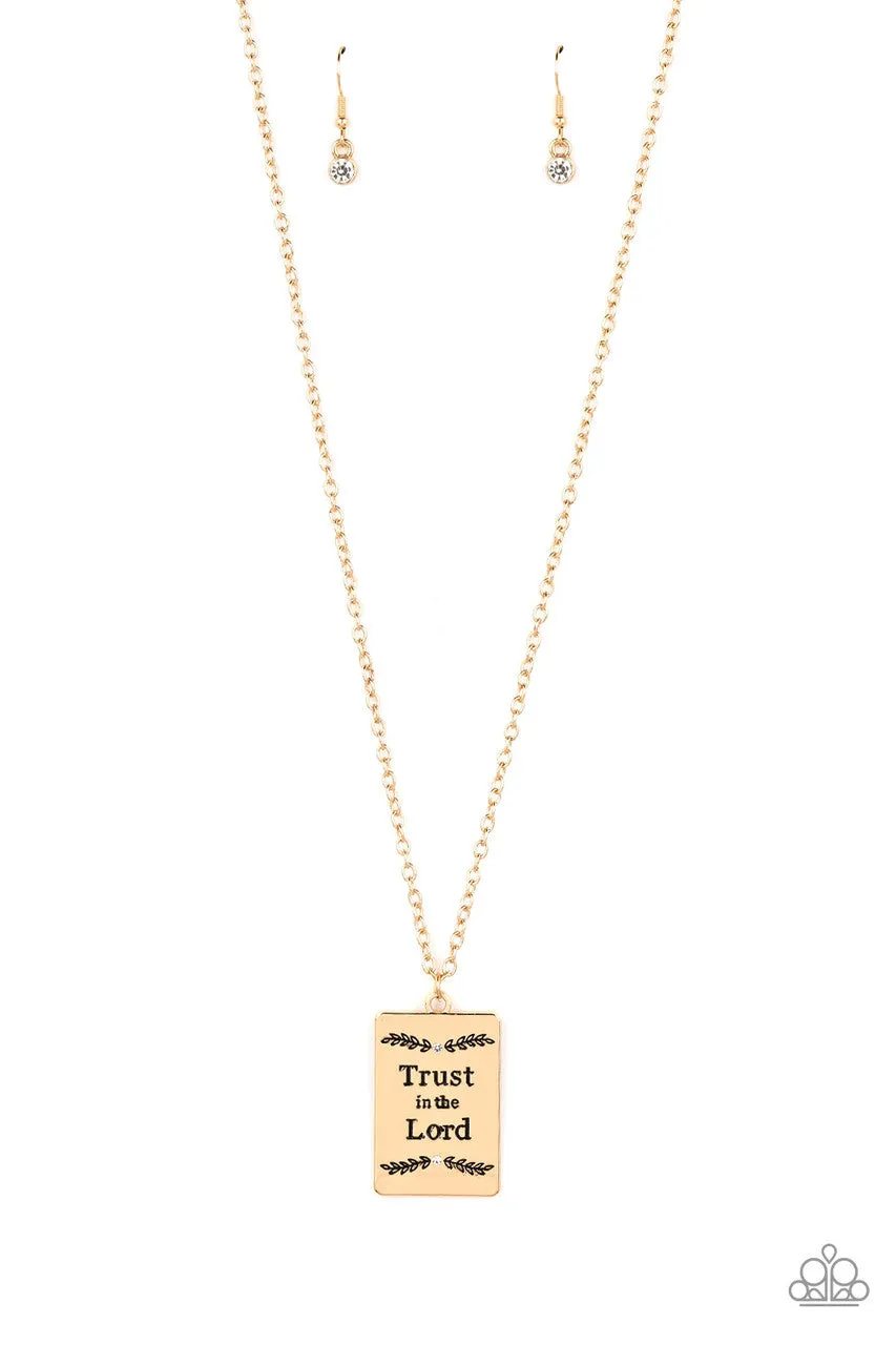 All About Trust - Gold - "Trust in the Lord" Inspirational Religious Paparazzi Short Necklace