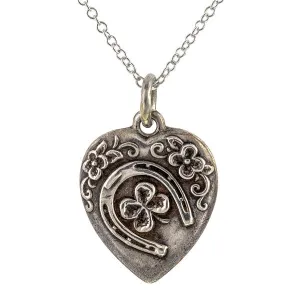 Antique Heart Horseshoe & Clover Charm