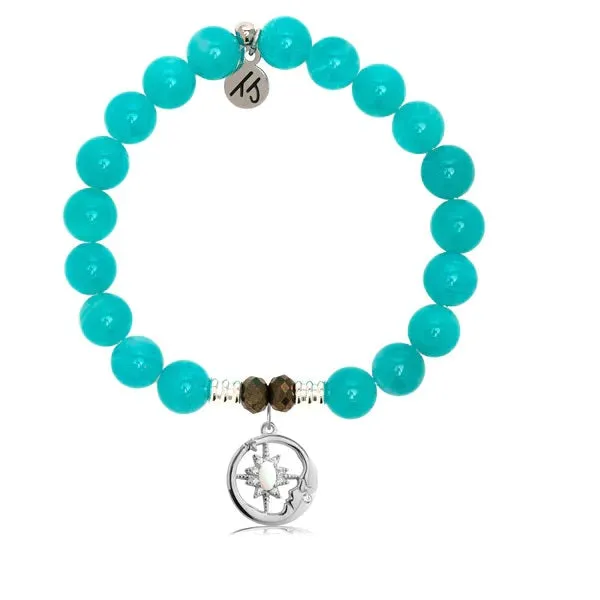 Aqua Amazonite Stone Bracelet with Moonlight Sterling Silver Charm