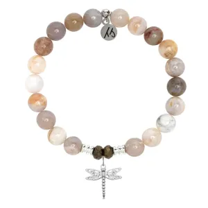 Australian Agate Stone Bracelet with Dragonfly Sterling Silver Charm