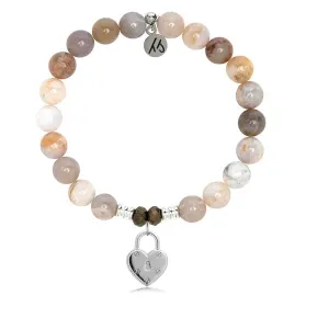 Australian Agate Stone Bracelet with Love Lock Sterling Silver Charm