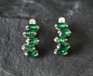 Baguette Emerald Earrings - Long Green Earrings - Five Stone Earrings