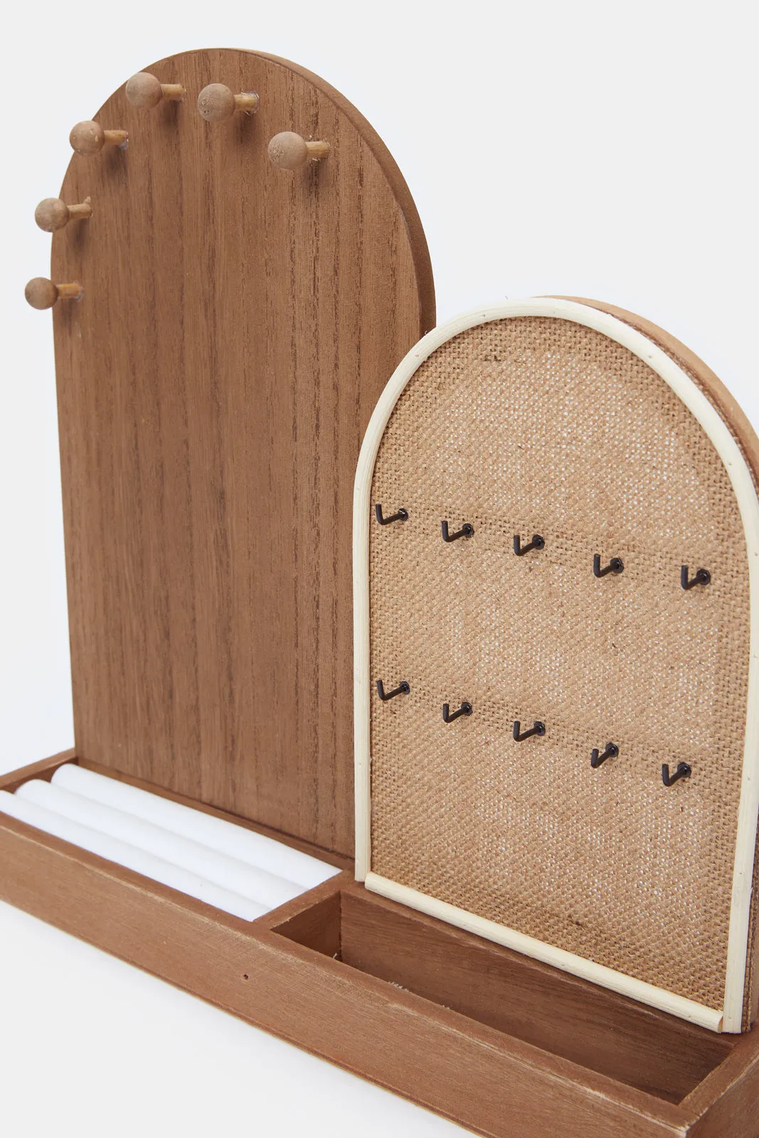 Beige Wooden Jewelery Rack With Storage