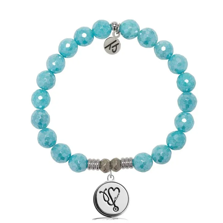 Blue Amazonite Stone Bracelet with Nurse Sterling Silver Charm