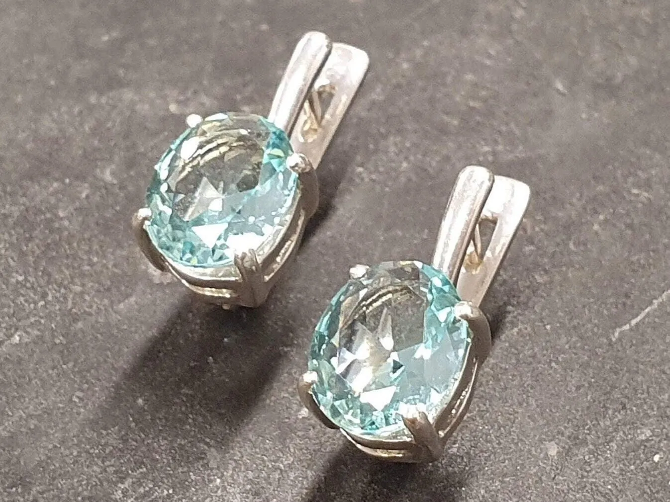 Blue Aquamarine Earrings - Blue Drop Earrings - Vintage Oval Earrings