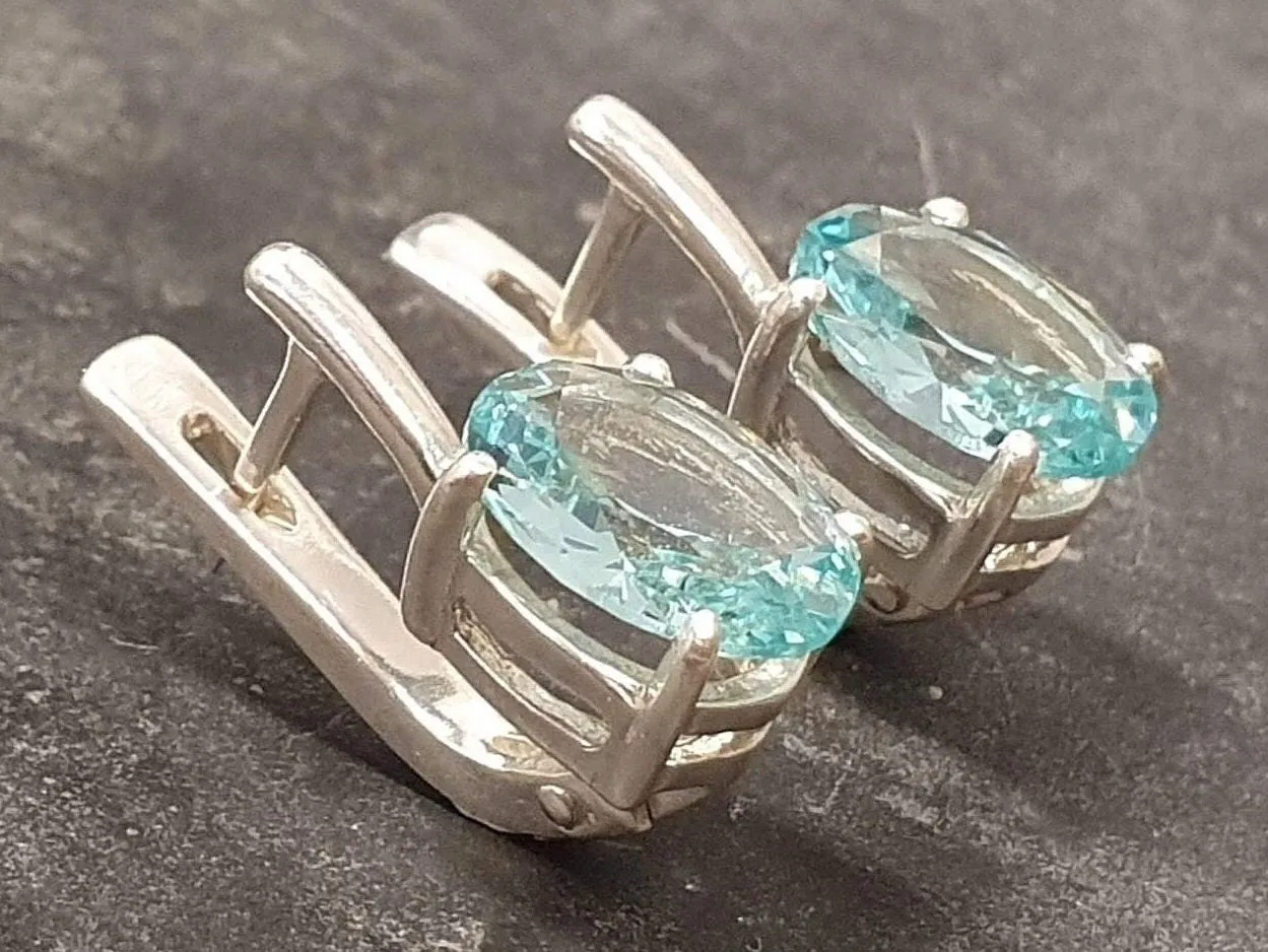 Blue Aquamarine Earrings - Blue Drop Earrings - Vintage Oval Earrings