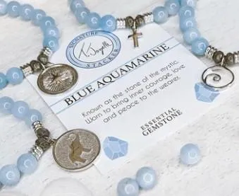 Blue Aquamarine Stone Bracelet with Sand Dollar Sterling Silver Charm