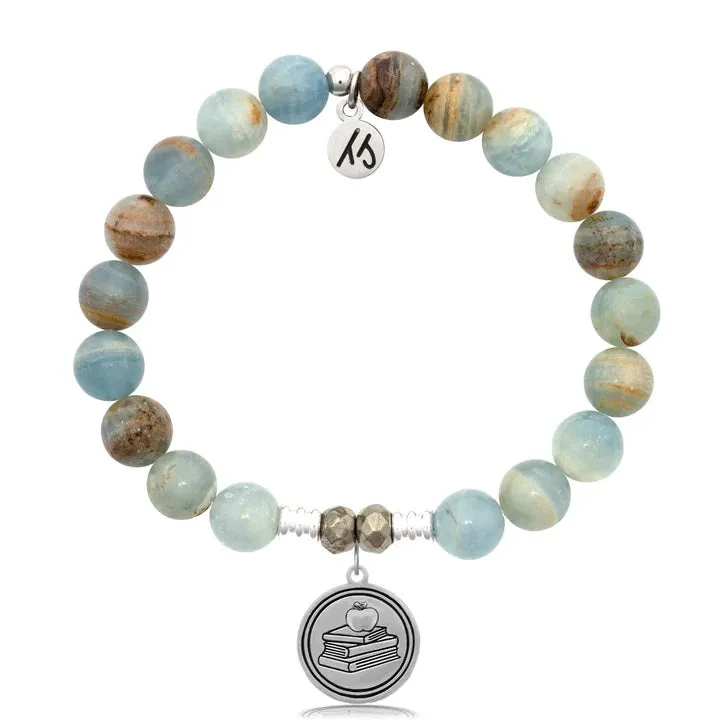 Blue Calcite Gemstone Bracelet with Teacher Sterling Silver Charm