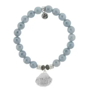 Blue Quartzite Stone Bracelet with Seashell Sterling Silver Charm