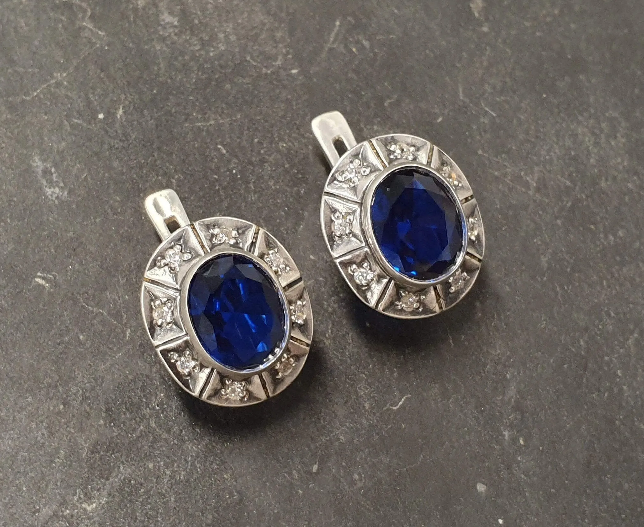 Blue Sapphire Earrings - Large Blue Studs - Vintage Tribal Earrings