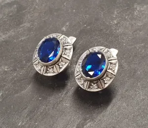 Blue Sapphire Earrings - Large Blue Studs - Vintage Tribal Earrings