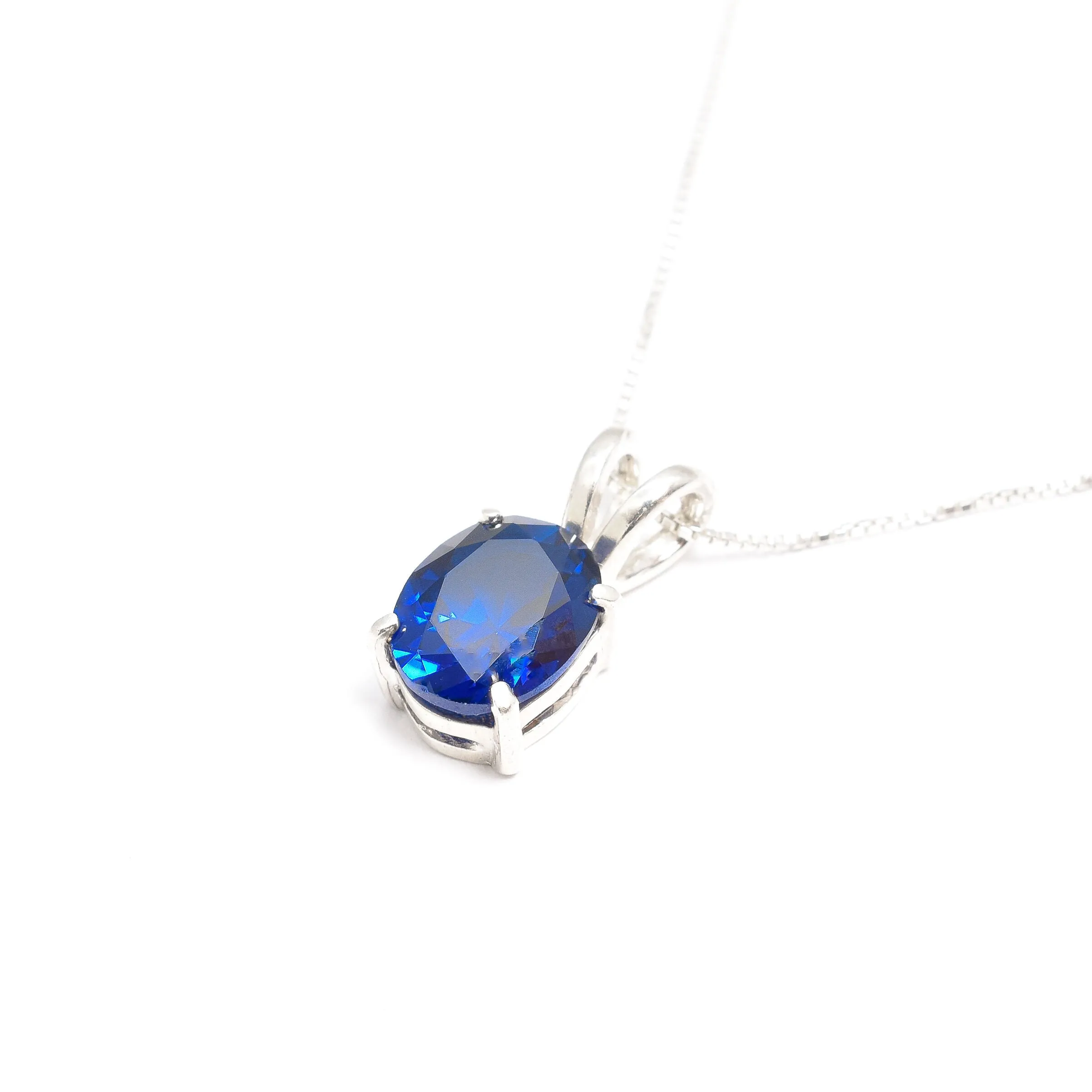 Blue Sapphire Necklace - Dainty Oval Necklace - Royal Blue Pendant