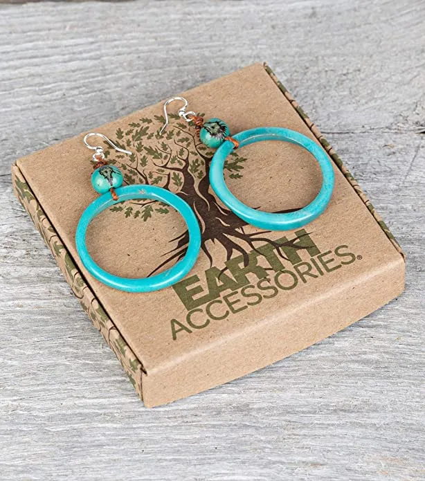 Bohemian Drop Dangle Earrings for Women/Dangling Lightweight Circle of Life Pendant Earring in Turquoise,Brown,Ivory and Sustainable EarRings