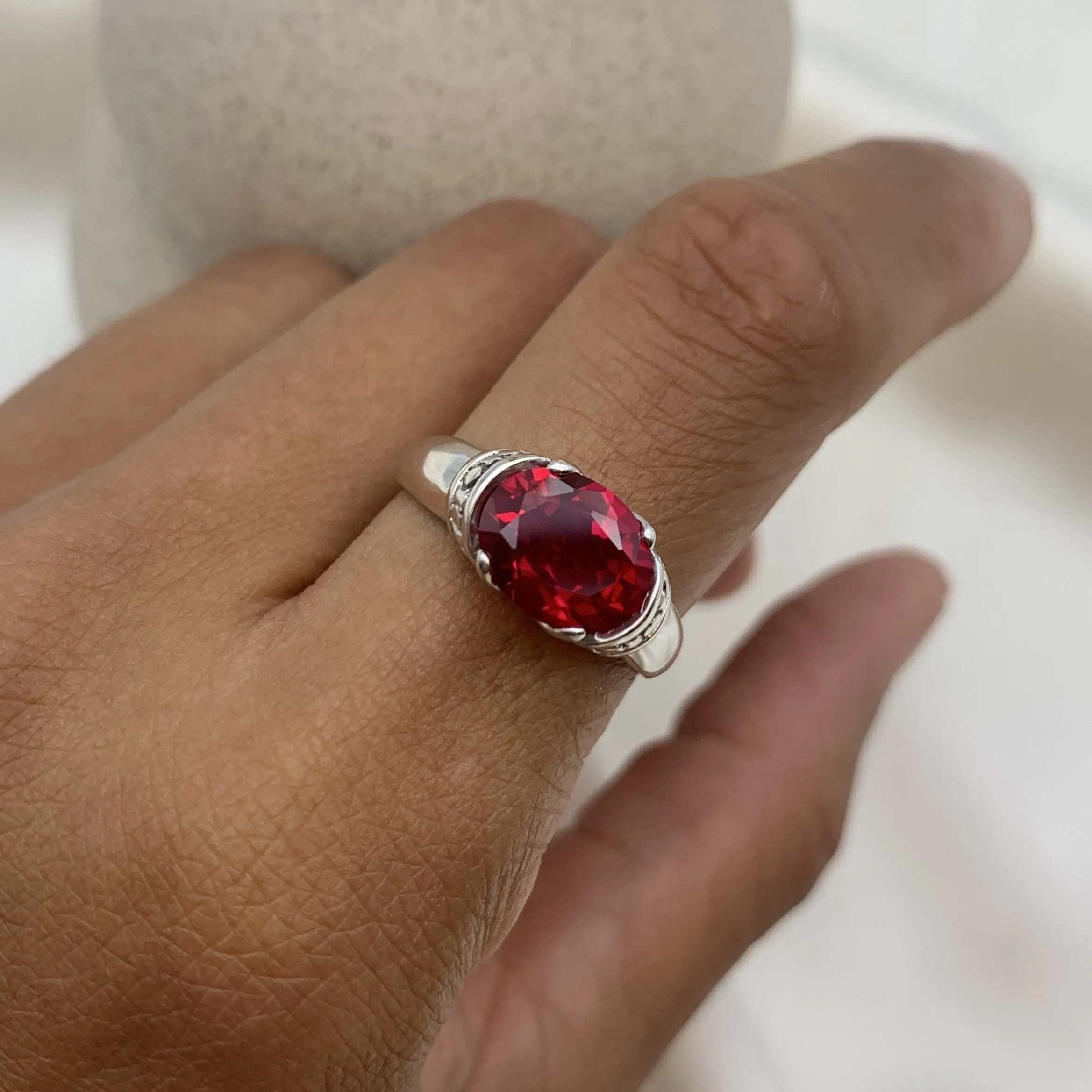 Boho Ruby Ring - Red Solitaire Ring - Vintage Tribal Ring