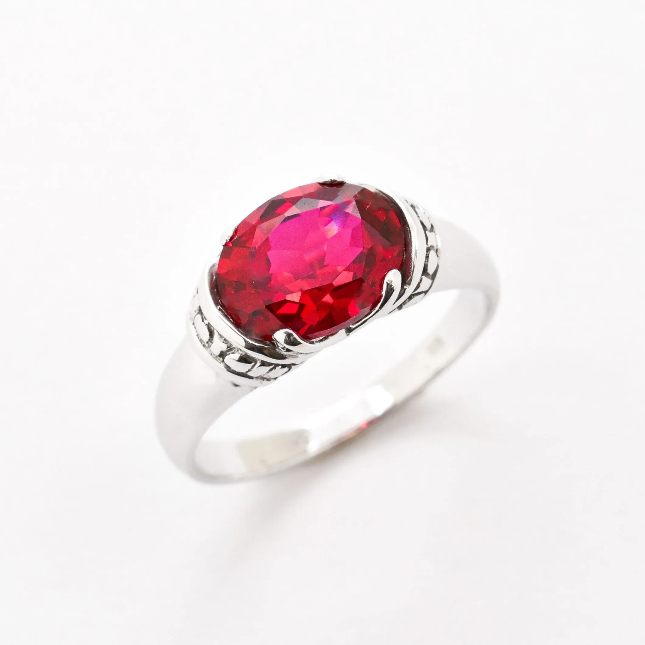 Boho Ruby Ring - Red Solitaire Ring - Vintage Tribal Ring